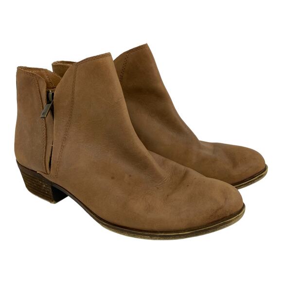 Lucky Brand Womens Brennon Leather Ankle Boots Tan Double Zipper size 9.5 - Picture 1 of 11